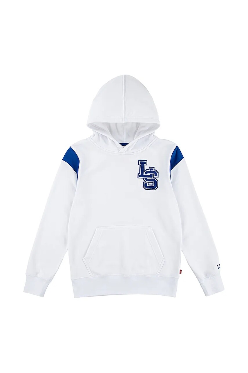 Detská mikina Levi's PREP SPORT HOODIE biela farba, s kapucňou, s potlačou, 9EM362