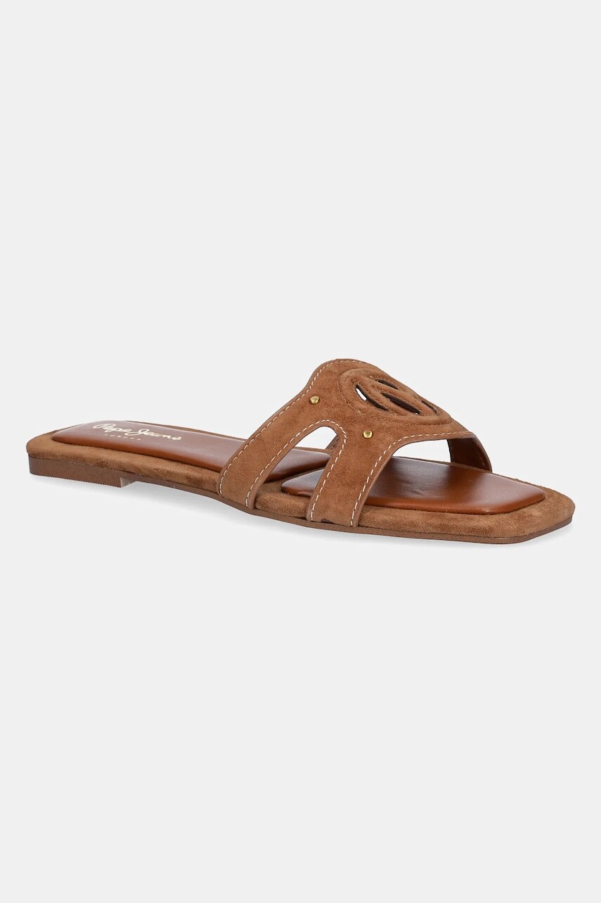 Semišové šľapky Pepe Jeans FRIDA SOFT dámske, hnedá farba, PLS90697