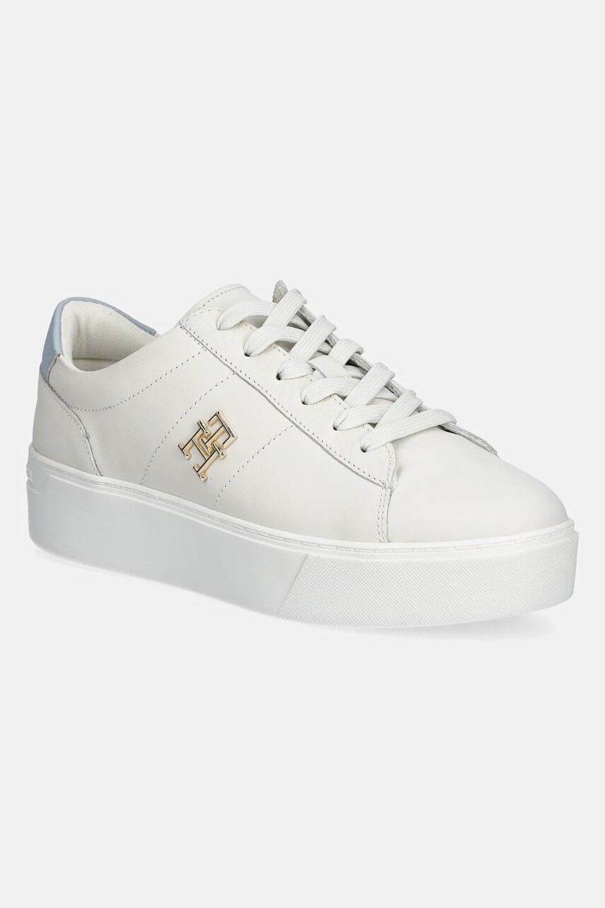 Kožené tenisky Tommy Hilfiger PLATFORM COURT SNEAKER dámske, biela farba, FW0FW08464