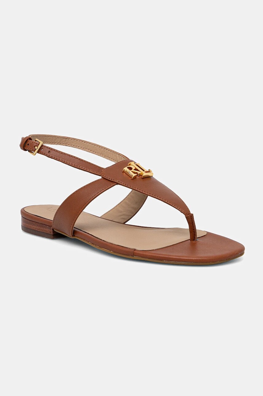 Kožené sandále Lauren Ralph Lauren Everley dámske, hnedá farba, 802959145002