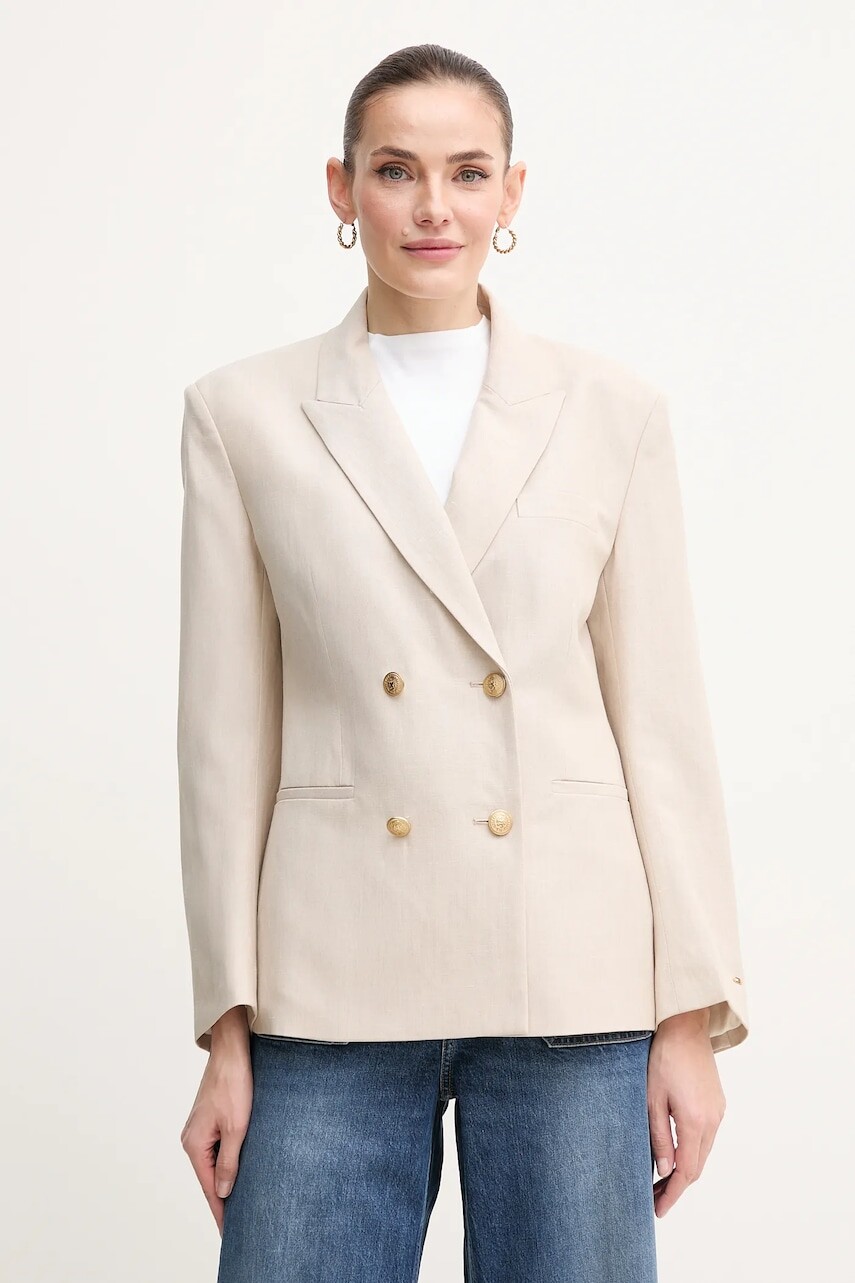 Sako Tommy Hilfiger béžová farba, dvojradové, jednofarebné, WW0WW45466