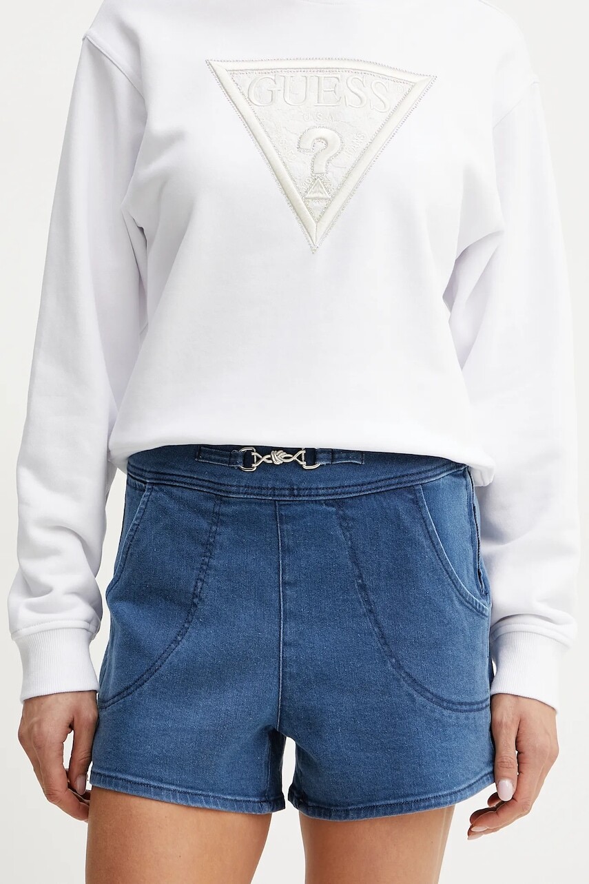 Šortky z hodvábnej zmesi Guess JEWEL dámske, jednofarebné, vysoký pás, W5GD1F D5LK0