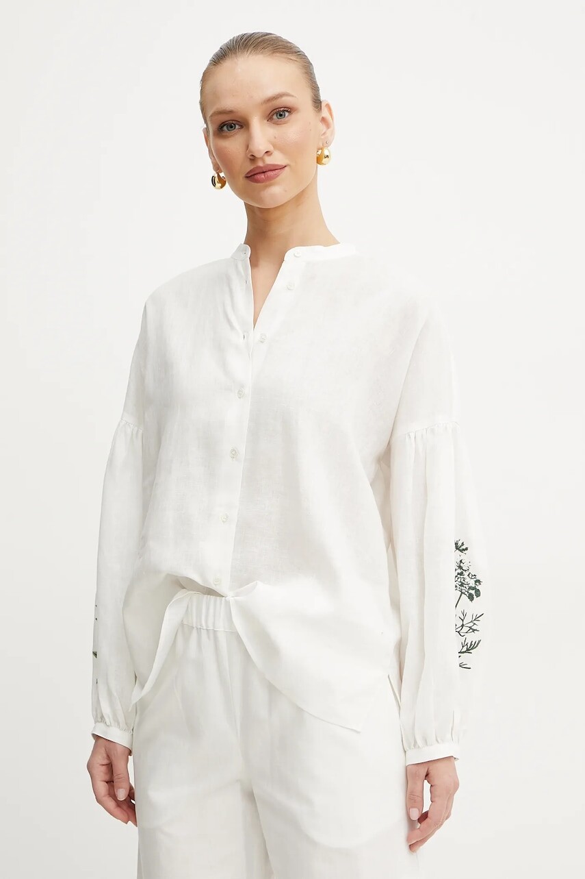 Ľanová košeľa Weekend Max Mara dámska, biela farba, regular, 2515111122600