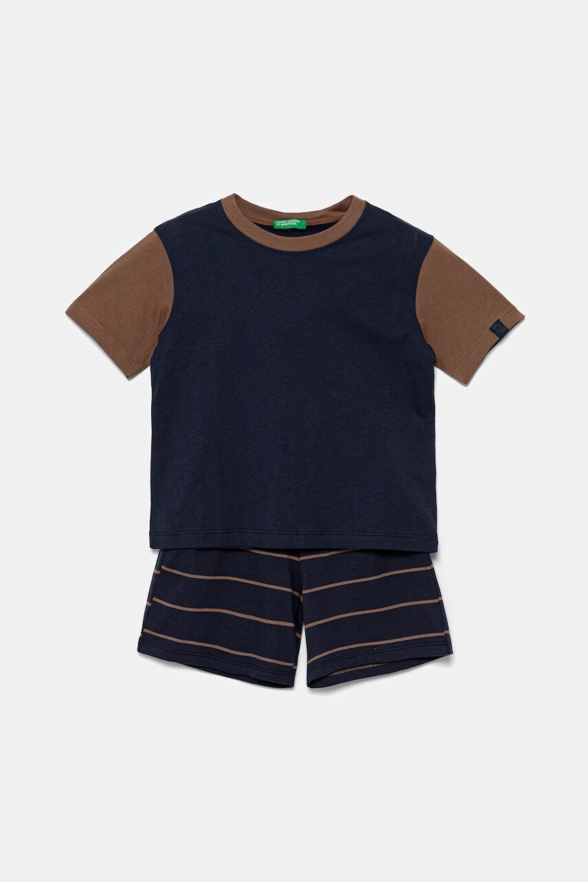 Detské bavlnené pyžamo United Colors of Benetton 2-pak tmavomodrá farba, vzorovaná, 30960P08R