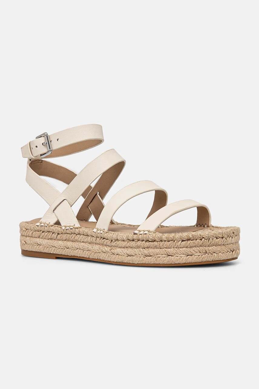 Kožené sandále Lauren Ralph Lauren Polly Gldtr dámske, béžová farba, na platforme, 802967094001