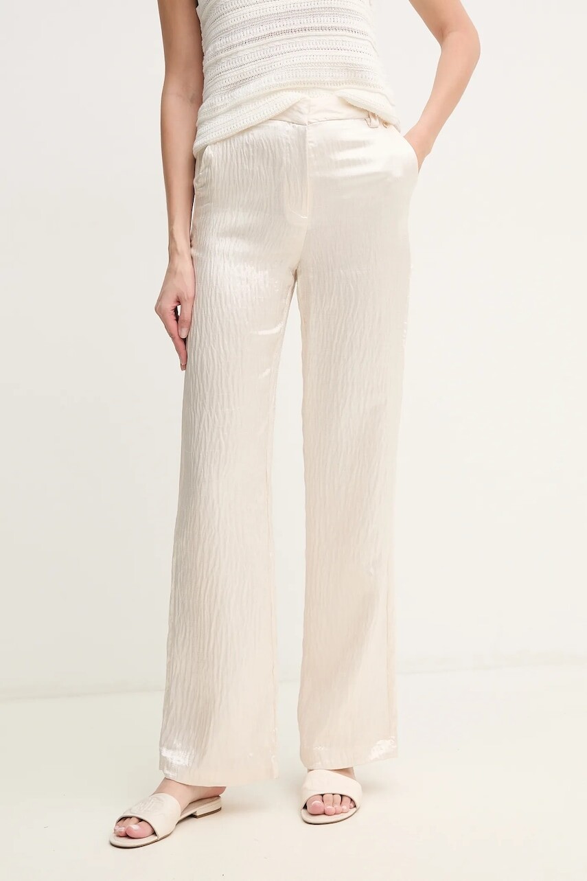 Nohavice Pedro del Hierro dámske, béžová farba, rovné, vysoký pás, 7609756