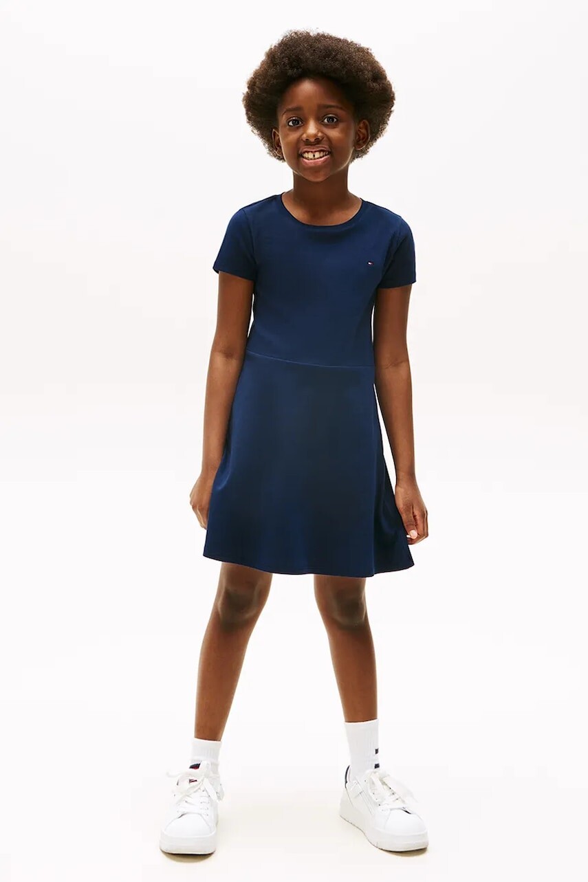 Dievčenské bavlnené šaty Tommy Hilfiger tmavomodrá farba, mini, rovný strih, KG0KG08487
