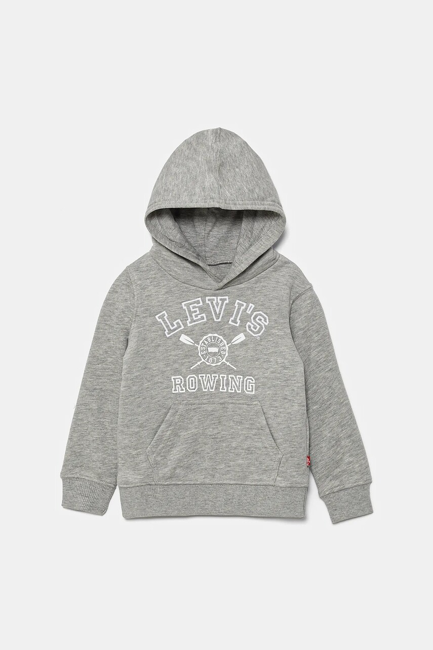 Detská mikina Levi's VARSITY ROWING HOODIE šedá farba, s kapucňou, s potlačou, 8EM573