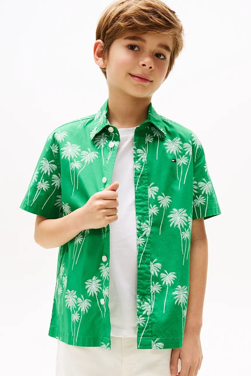 Detská košeľa Tommy Hilfiger zelená farba, KB0KB09631