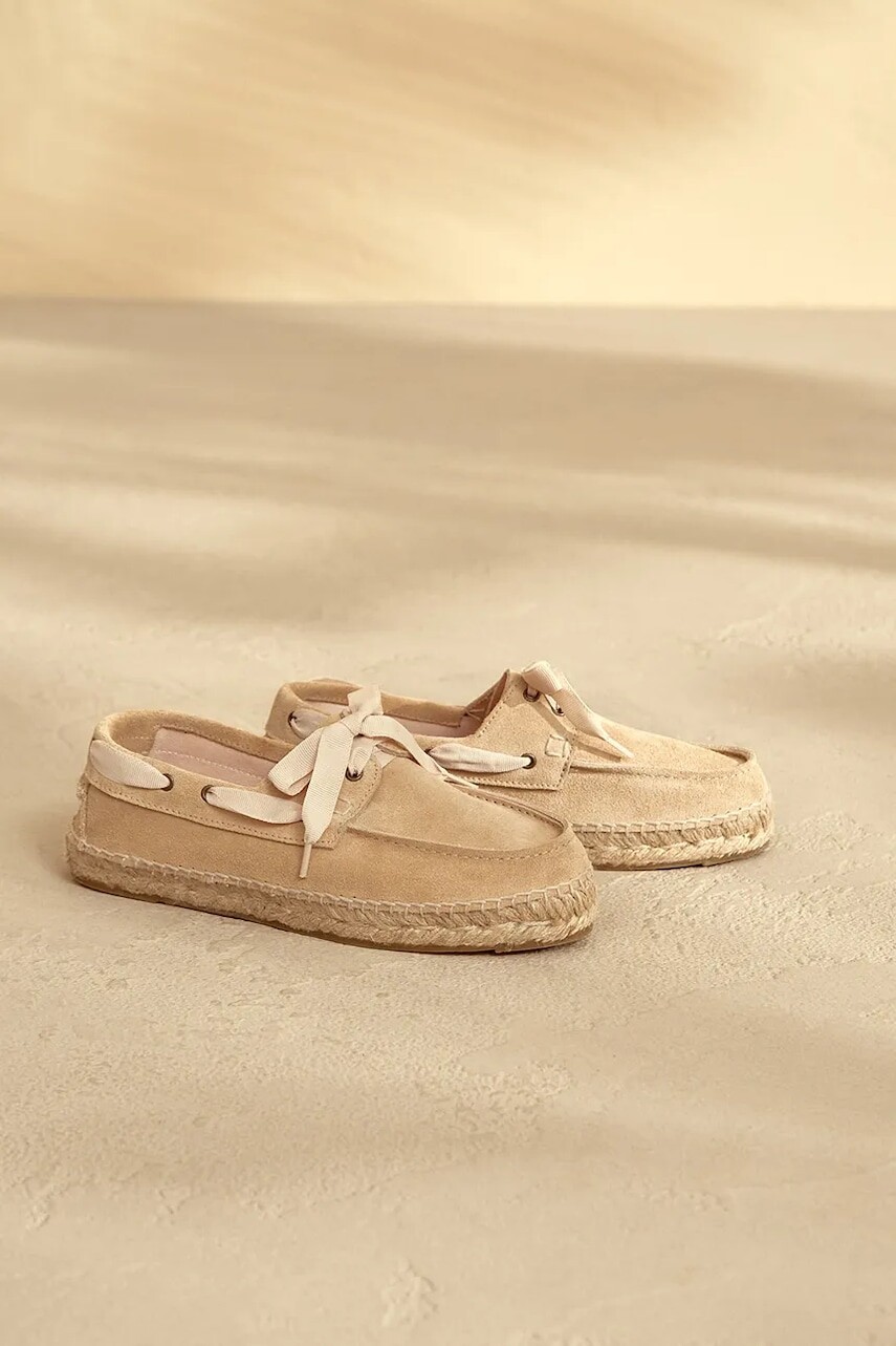 Semišové mokasíny Manebi Hamptons Boat-Shoes Espadrilles dámske, béžová farba, na plochom podpätku, K 1.1 KW