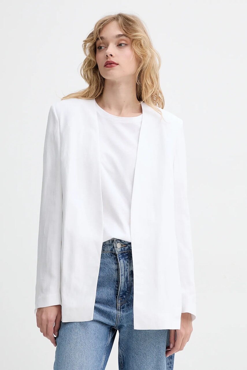 Sako s prímesou ľanu Blugirl Blumarine biela farba, bez zapínania, jednofarebné, RA5158.T8823