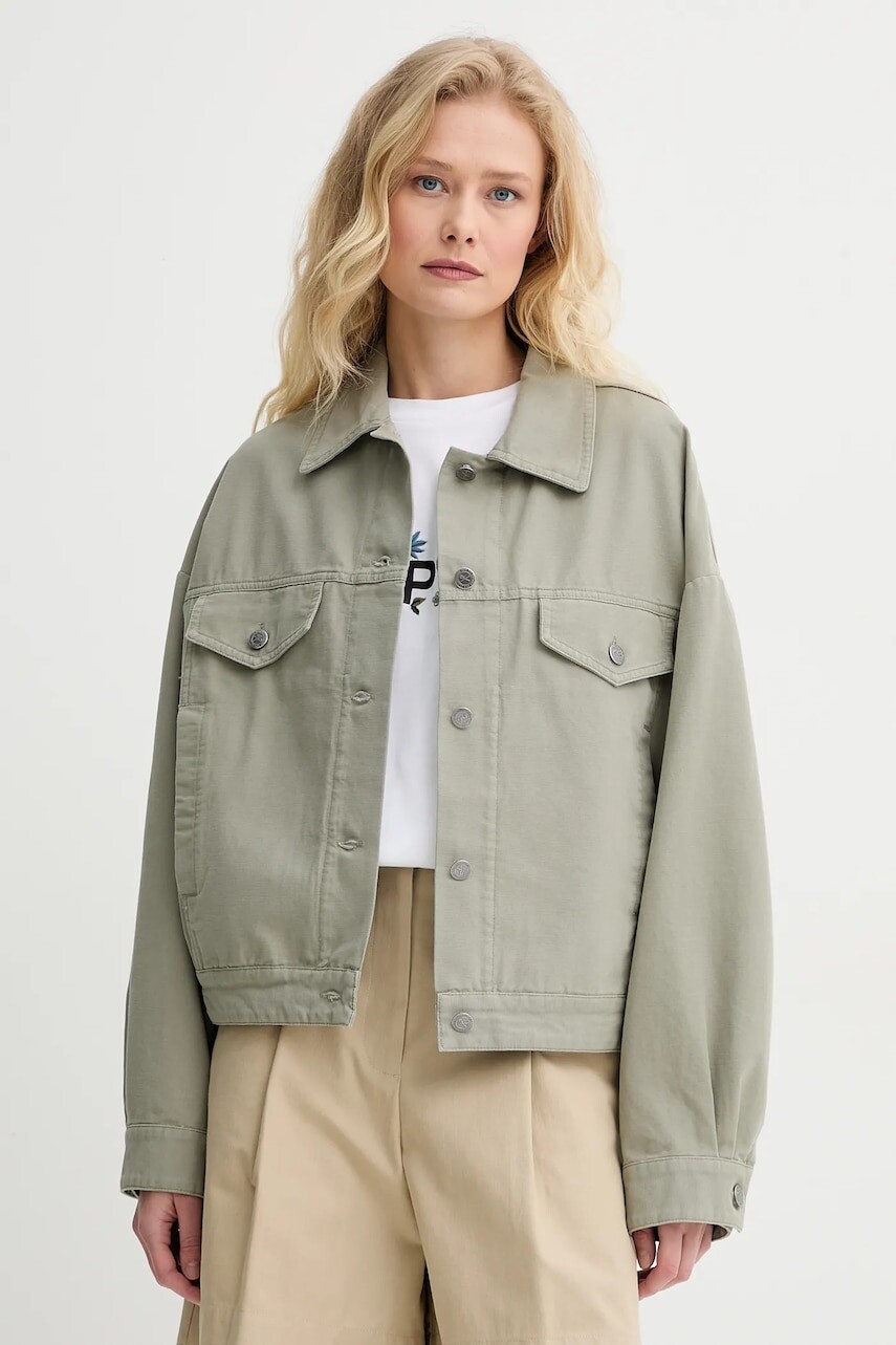 Bavlnená bunda A.P.C. blouson cally zelená farba, prechodná, oversize, COGBJ.F02905