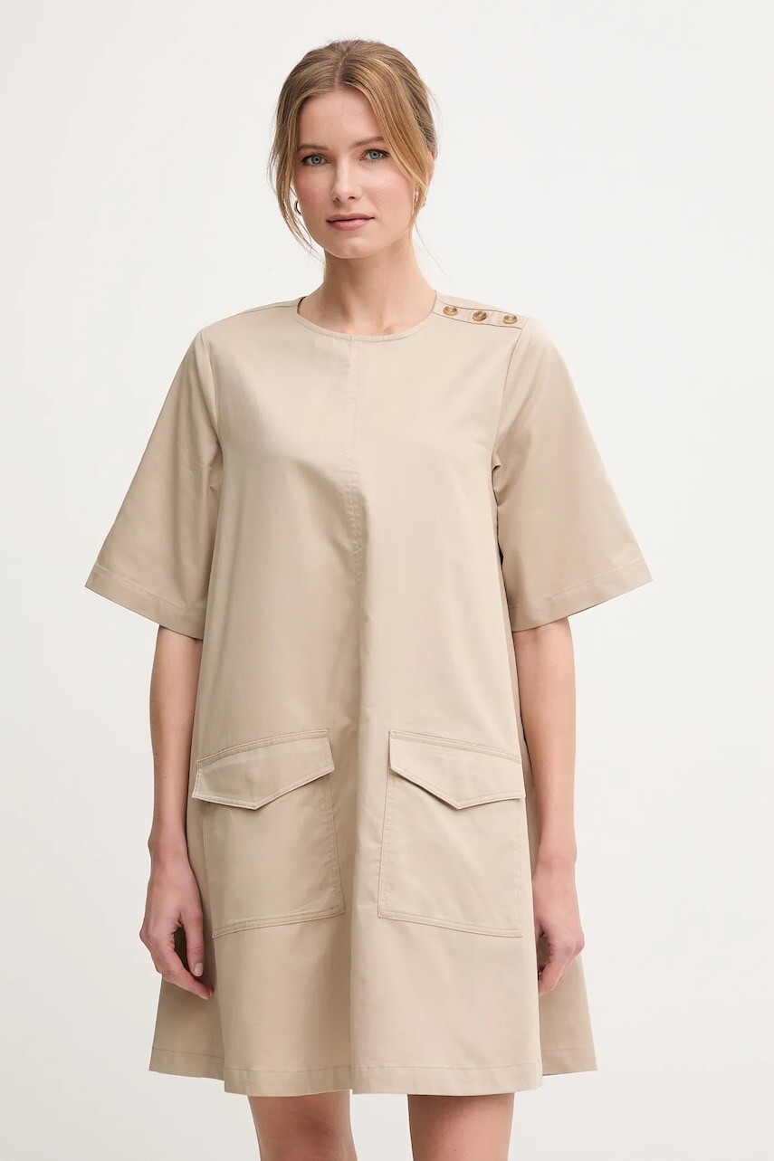 Bavlnené šaty Barbour Luna béžová farba, mini, rovný strih, LDR0904SN31