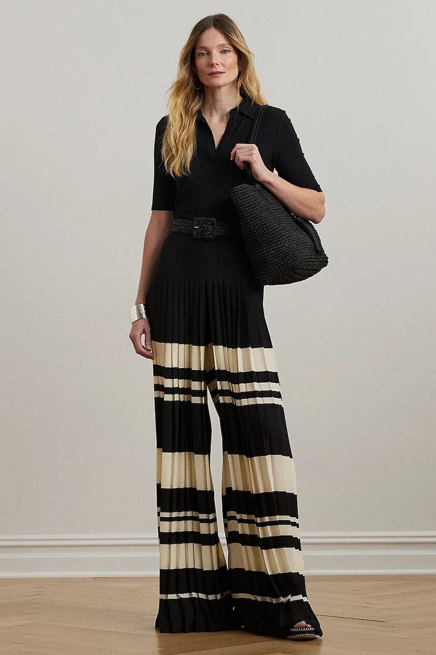 Nohavice Lauren Ralph Lauren čierna farba, široké, vysoký pás, 200970173