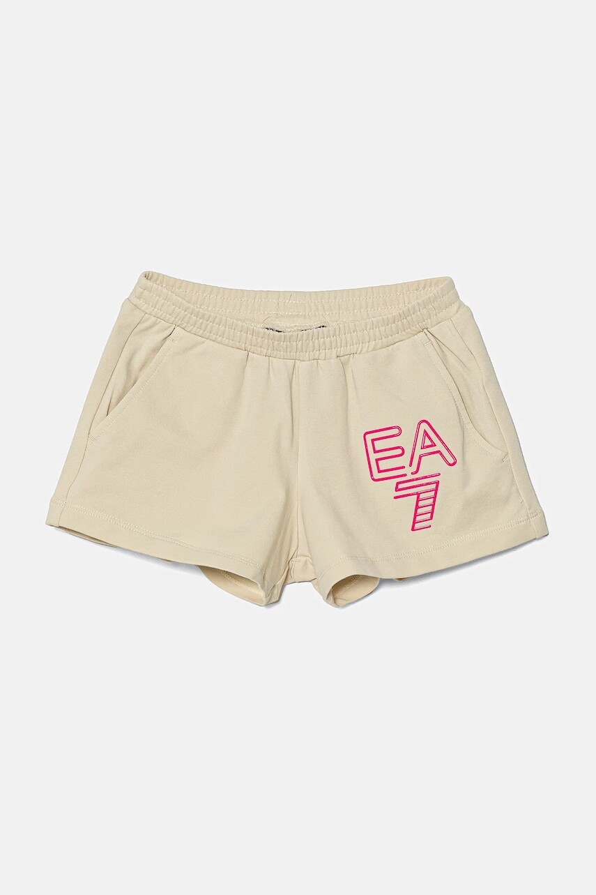 Detské krátke nohavice EA7 Emporio Armani béžová farba, s potlačou, nastaviteľný pás 7G000047 AF13135