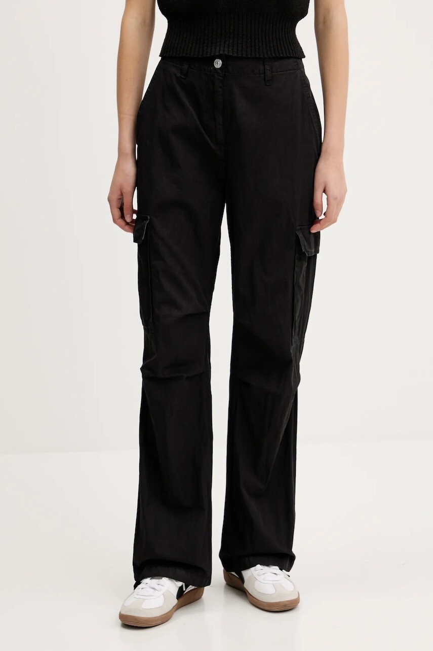 Nohavice Tommy Jeans čierna farba, široké, vysoký pás, DW0DW20350