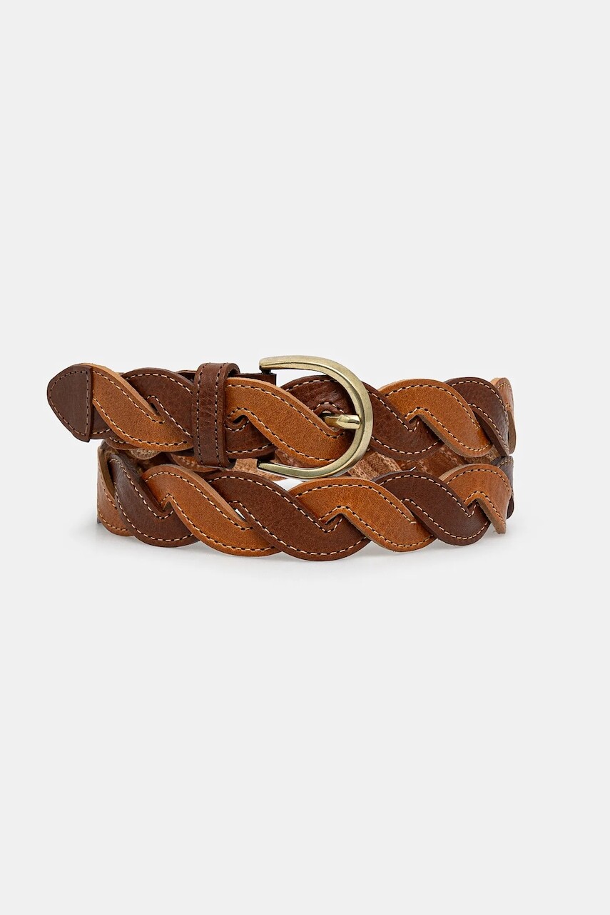 Kožený opasok Drôle de Monsieur La Ceinture Tresse pánsky, hnedá farba, G-AC169-LH030-CG