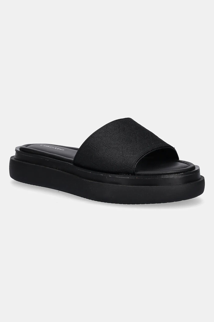 Šľapky Calvin Klein FLATFORM SLIDE - JACQ čierna farba, na platforme, HW0HW02461