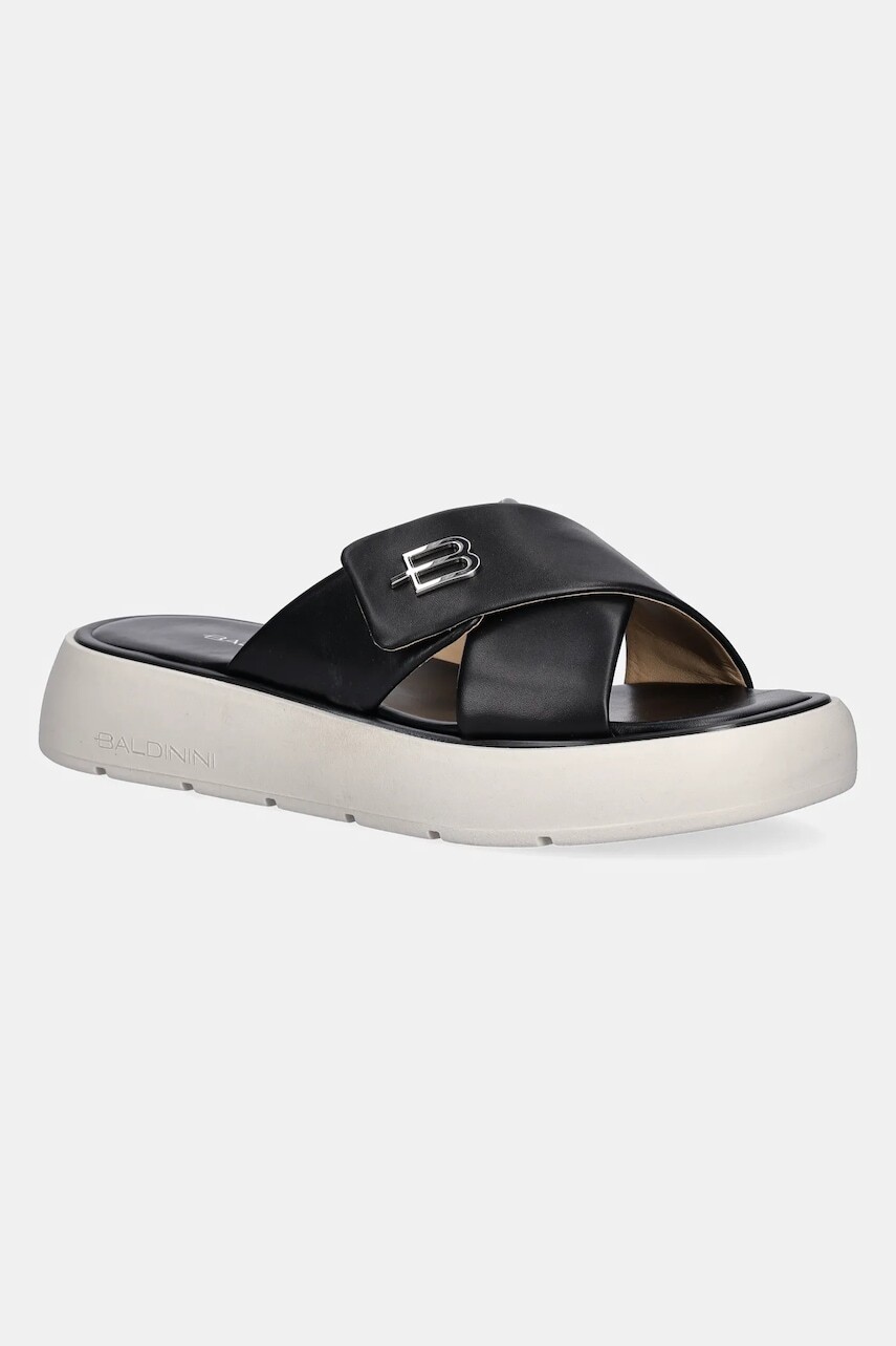 Kožené šľapky Baldinini čierna farba, na platforme, D5E355P1NAPP
