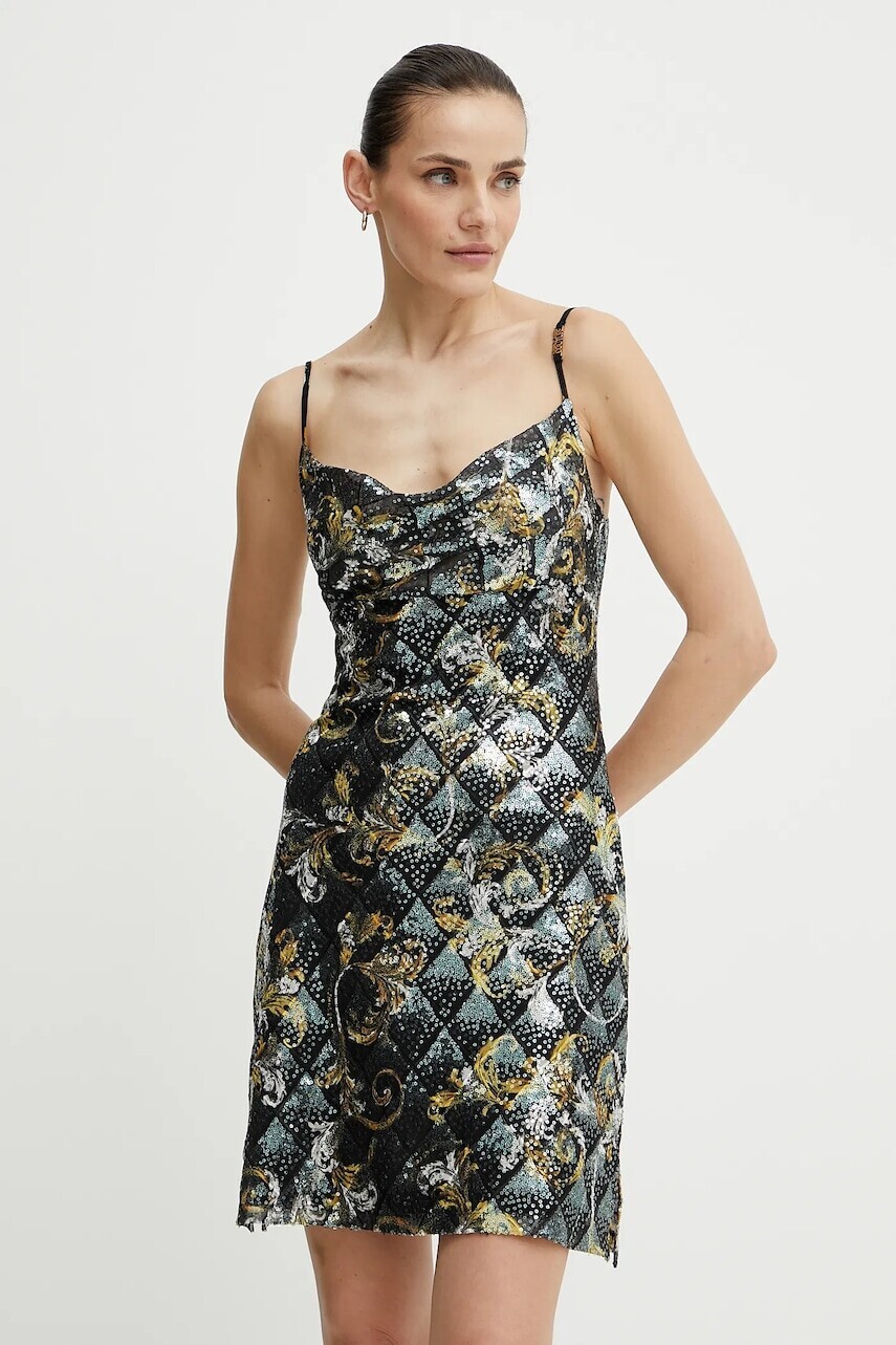 Šaty Versace Jeans Couture čierna farba, mini, rovný strih, 78HAO9B6 JS443