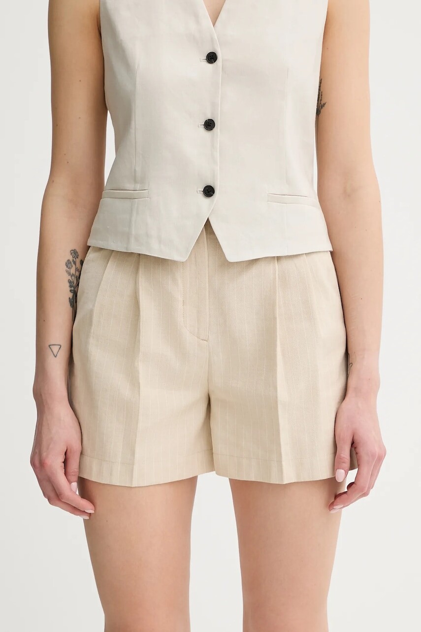 Šortky s prímesou ľanu PS Paul Smith béžová farba, vzorované, vysoký pás, W2R.317T.P31282