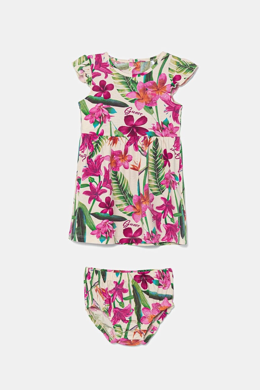 Šaty pre bábätká Guess ružová farba, mini, áčkový strih, A5GK08 K6YW4