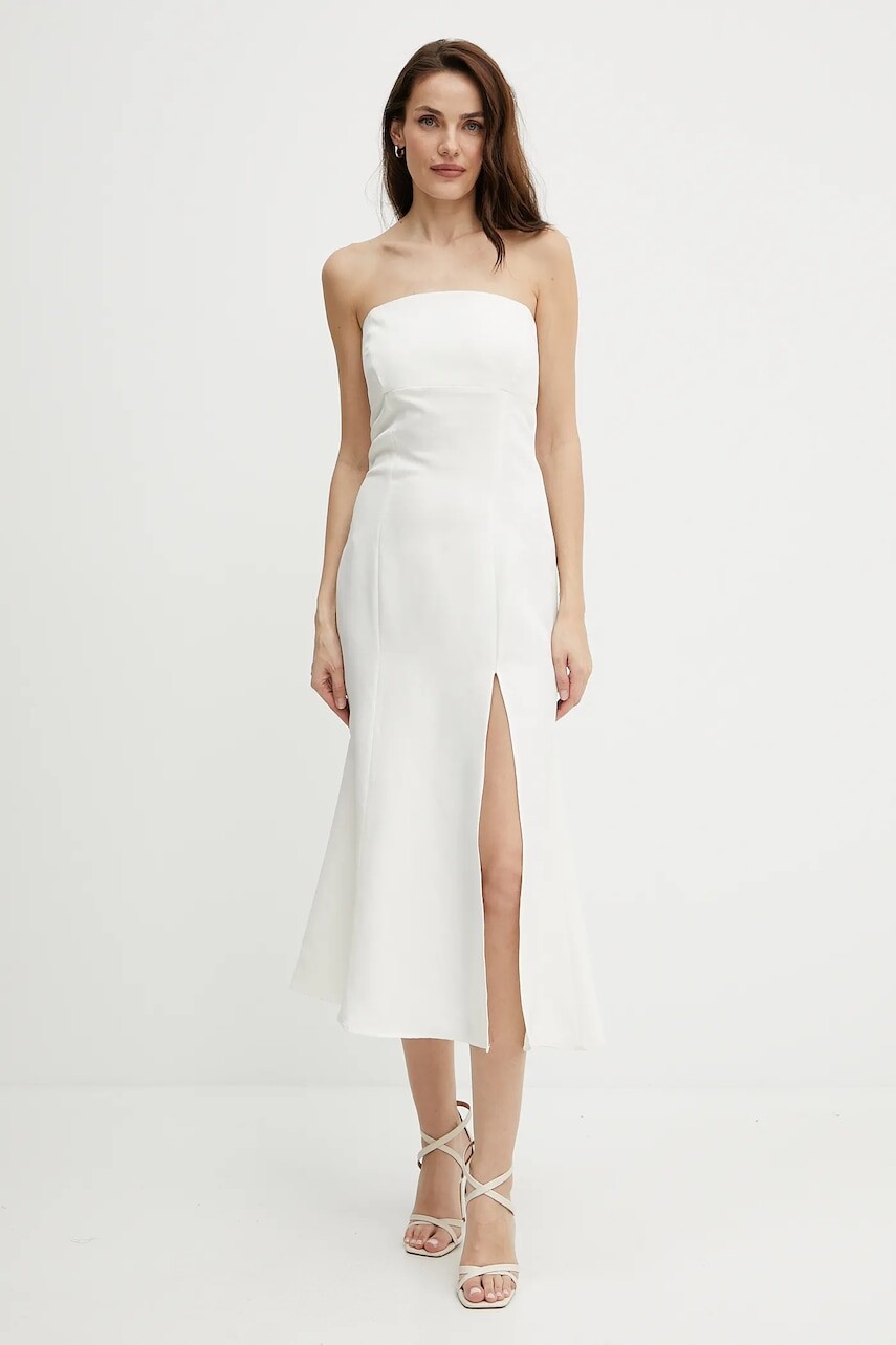 Šaty s prímesou ľanu Twinset béžová farba, midi, áčkový strih, 251TT2306