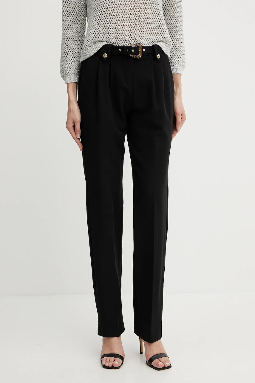 Nohavice Versace Jeans Couture čierna farba, rovný strih, vysoký pás, 78HAA111 N0356
