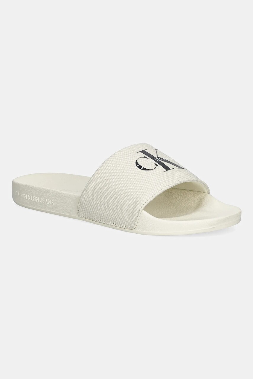 Šľapky Calvin Klein Jeans SLIDE MONOGRAM WN LOGO CK béžová farba, YW0YW01967