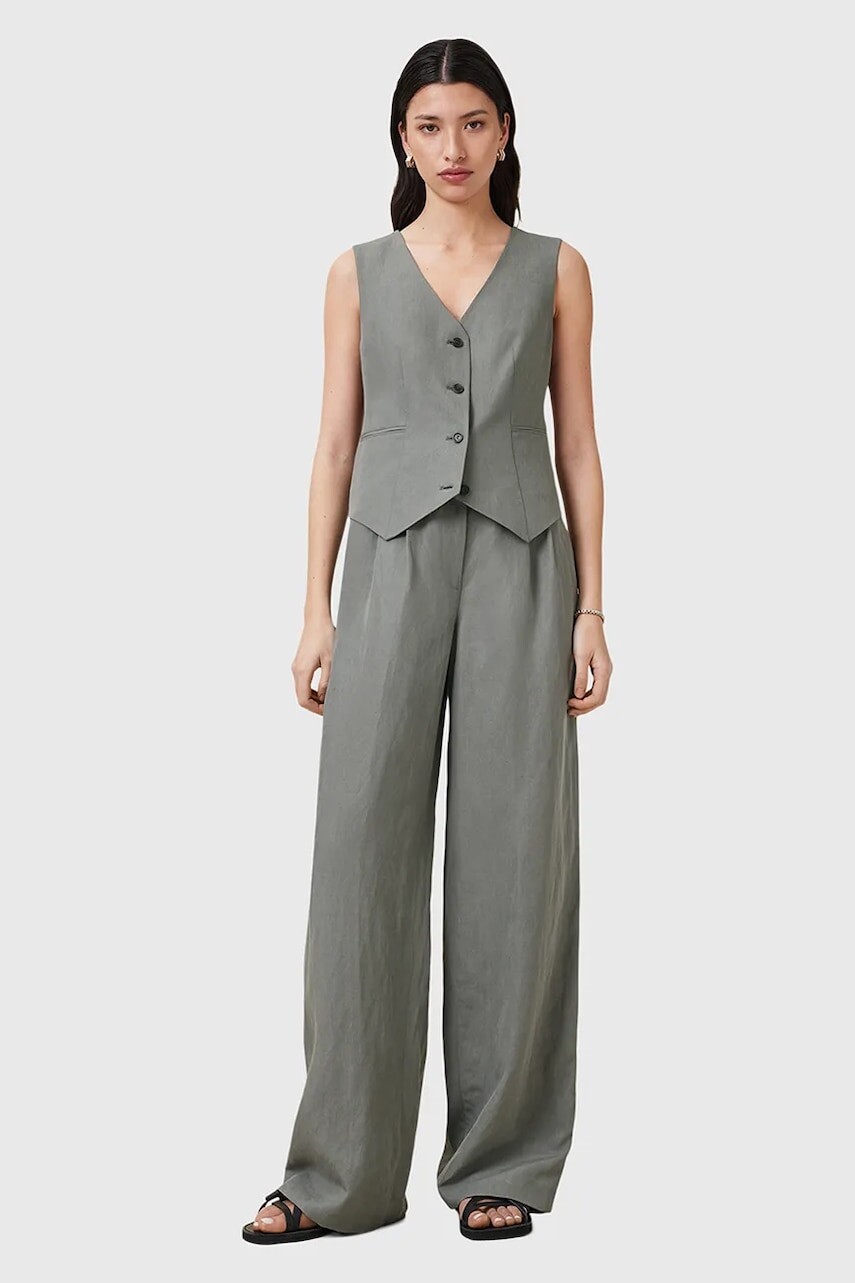 Nohavice AllSaints AVERIE šedá farba, široké, stredne vysoký pás, W045QC