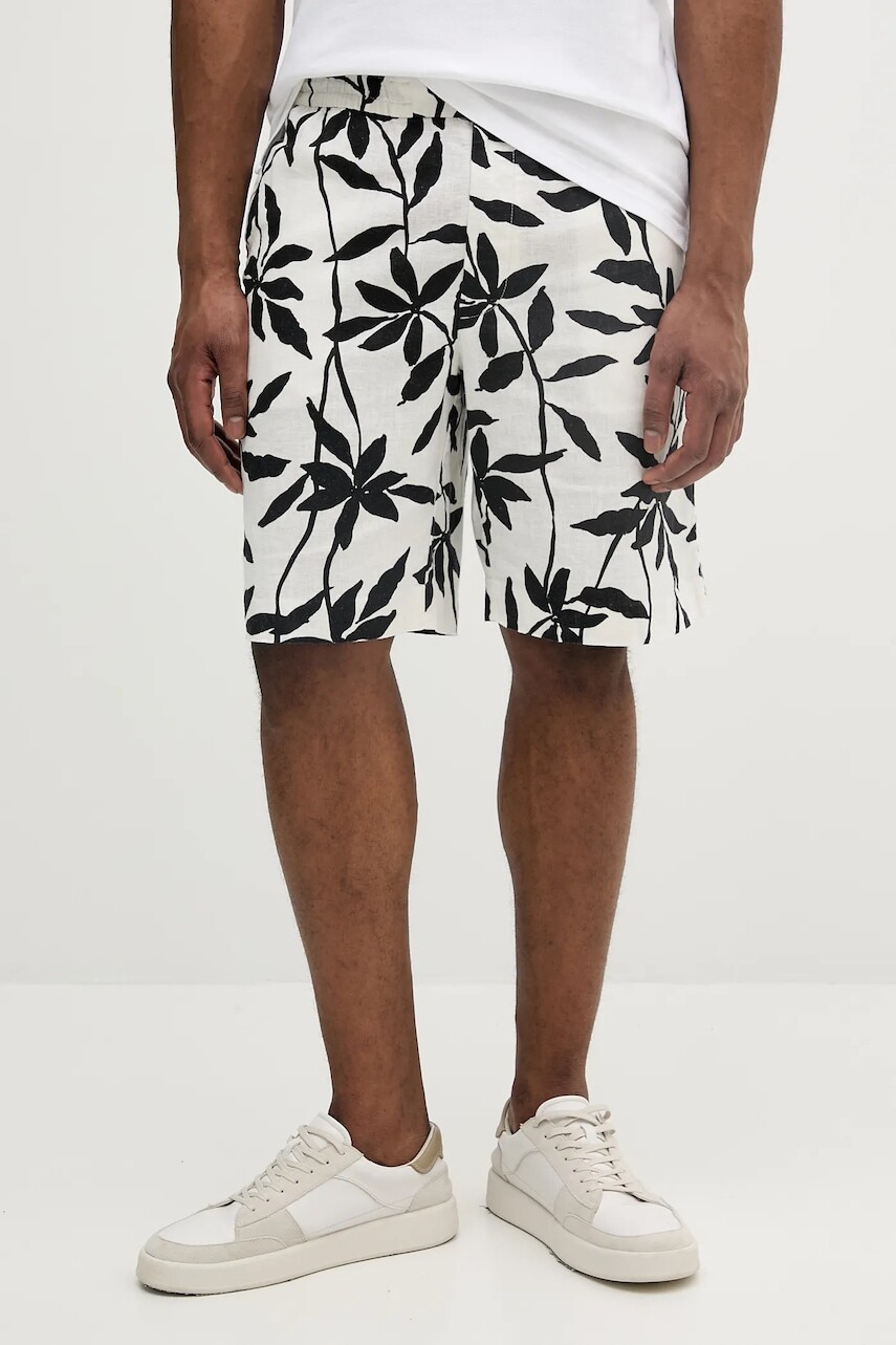 Ľanové šortky Calvin Klein béžová farba, LV04LB620G