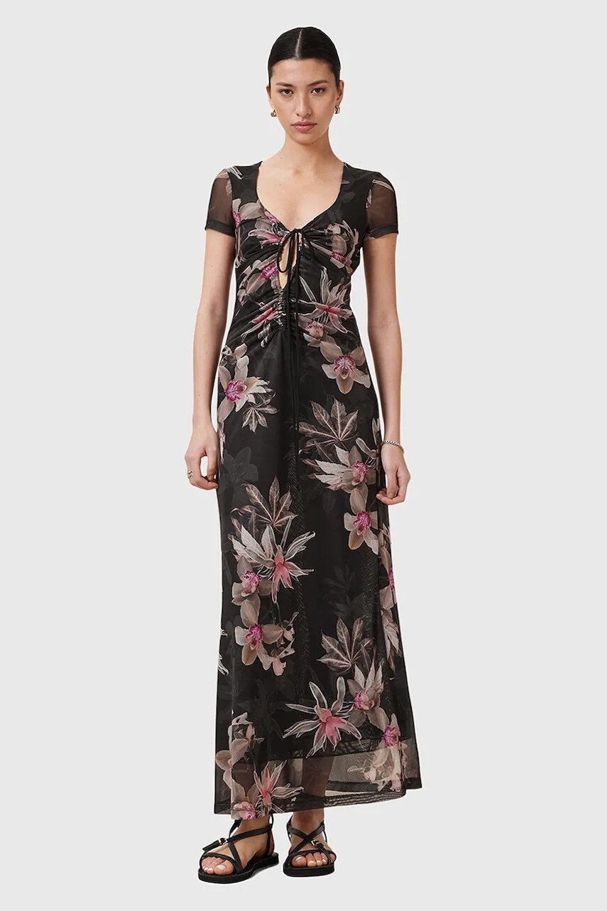 Šaty AllSaints GABBY čierna farba, midi, áčkový strih, W237DC