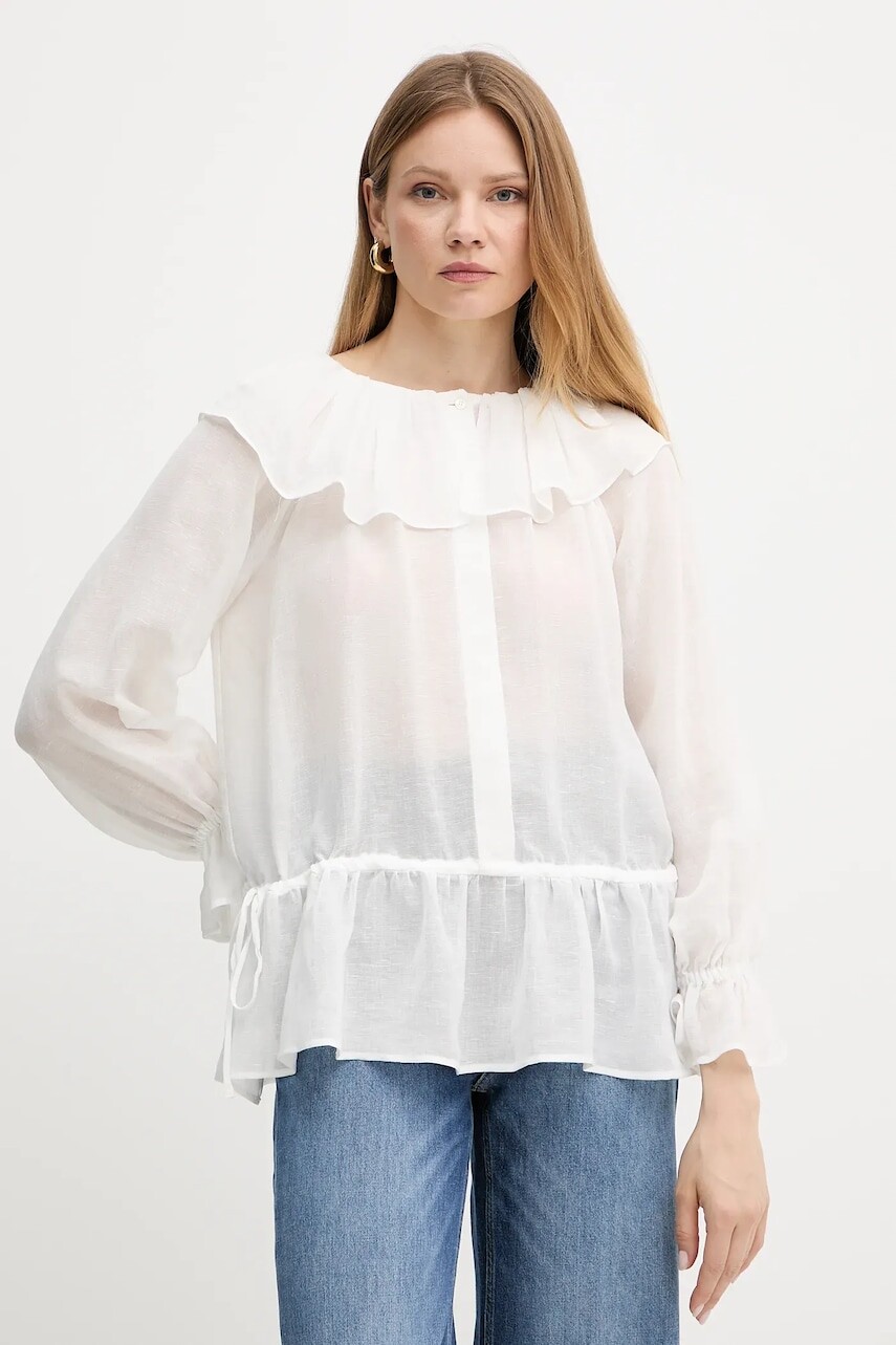 Blúzka s prímesou ľanu Weekend Max Mara biela farba, jednofarebná, 2515191013600