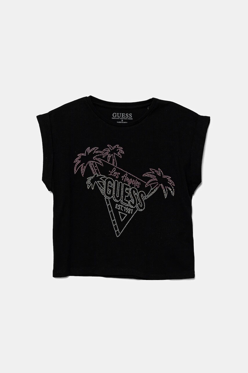 Detské bavlnené tričko Guess čierna farba, J5GI32 K8HM4
