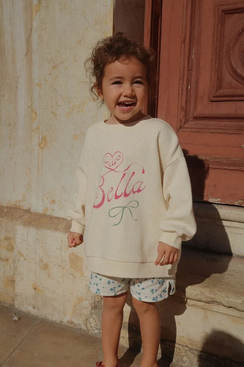 Detská bavlnená mikina Konges Sløjd RHW X KS BELLA SWEAT GOTS béžová farba, s potlačou, Rosie Huntington Whiteley KS103593