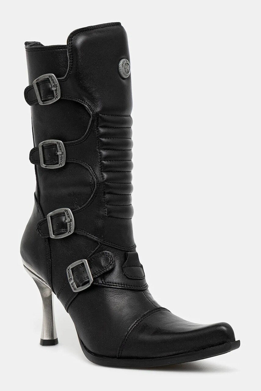Kožené členkové topánky New Rock Crust Negro, Malicia Negro Tacon Caribe Acero čierna farba, na vysokom podpätku, M-9373N-C1