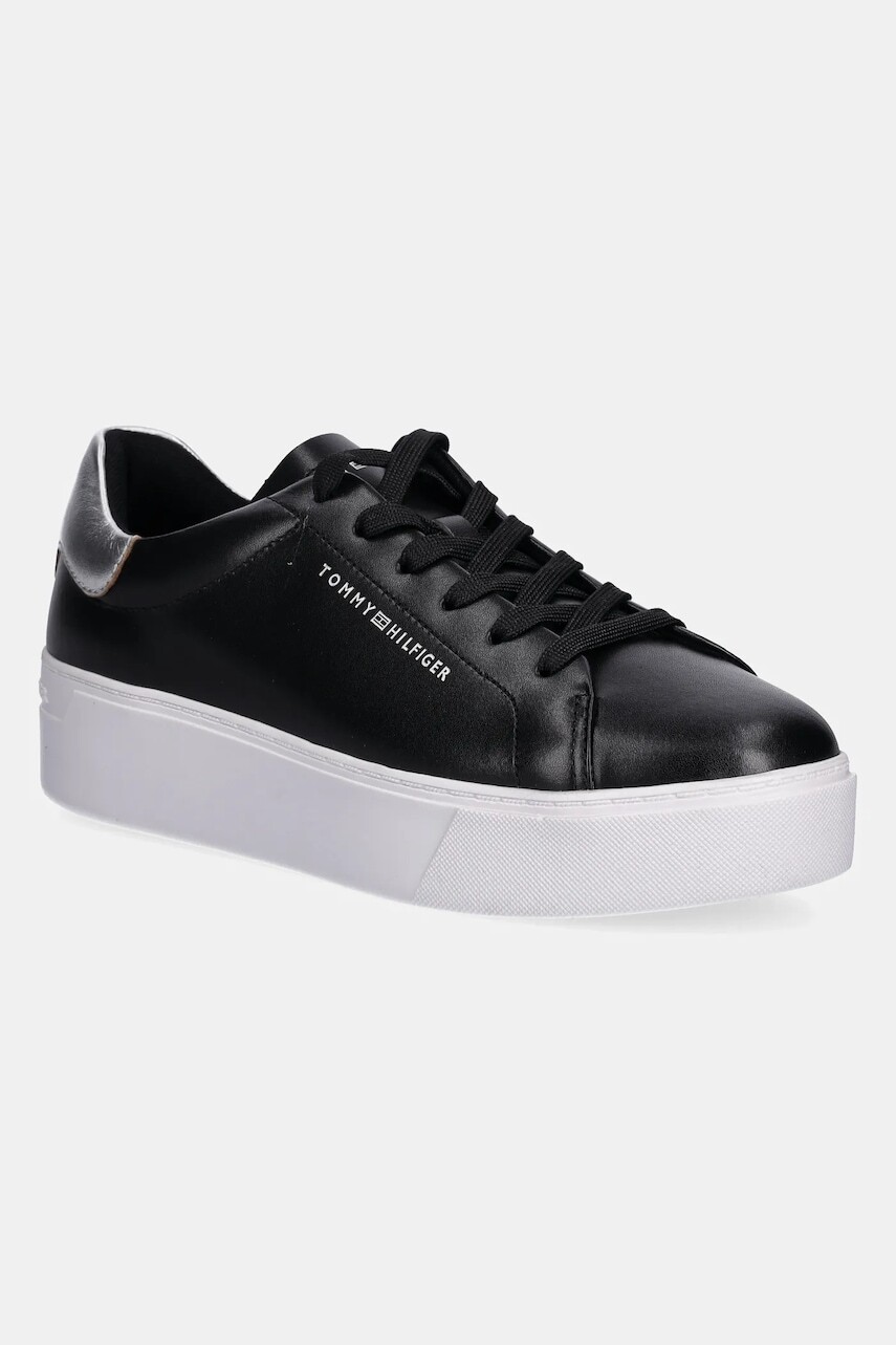 Kožené tenisky Tommy Hilfiger ESSENTIAL PLATFORM COURT SNEAKER čierna farba, FW0FW08756