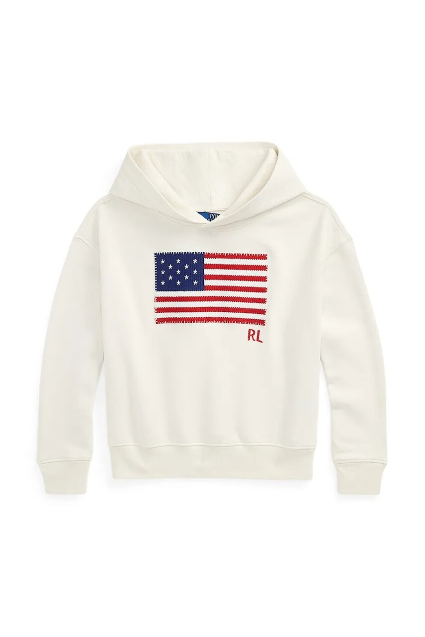 Detská bavlnená mikina Polo Ralph Lauren biela farba, s kapucňou, s nášivkou, 313971145001