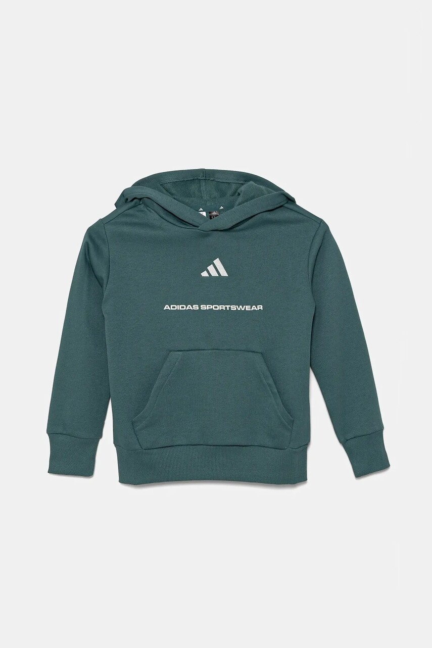 Detská mikina adidas zelená farba, s kapucňou, s potlačou, KC2804