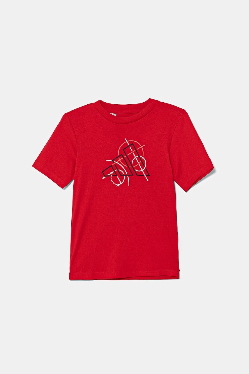 Detské bavlnené tričko adidas červená farba, s potlačou, JV5103