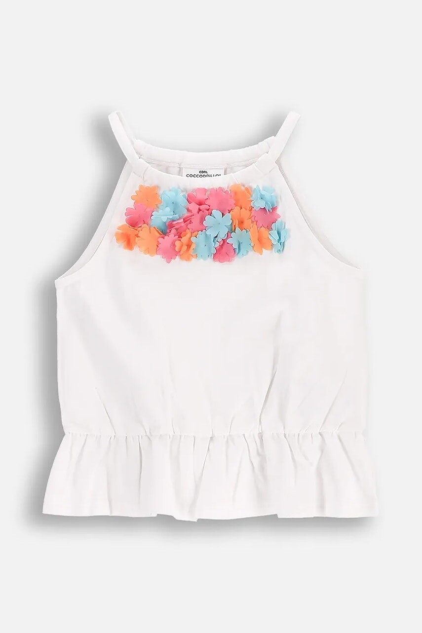 Tričko Coccodrillo biela farba, FLOWER PARADISE GIRL KIDS