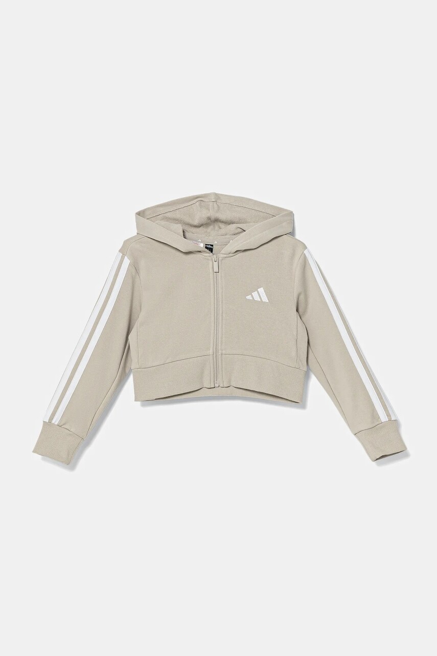 Detská mikina adidas béžová farba, s kapucňou, s nášivkou, KB7300