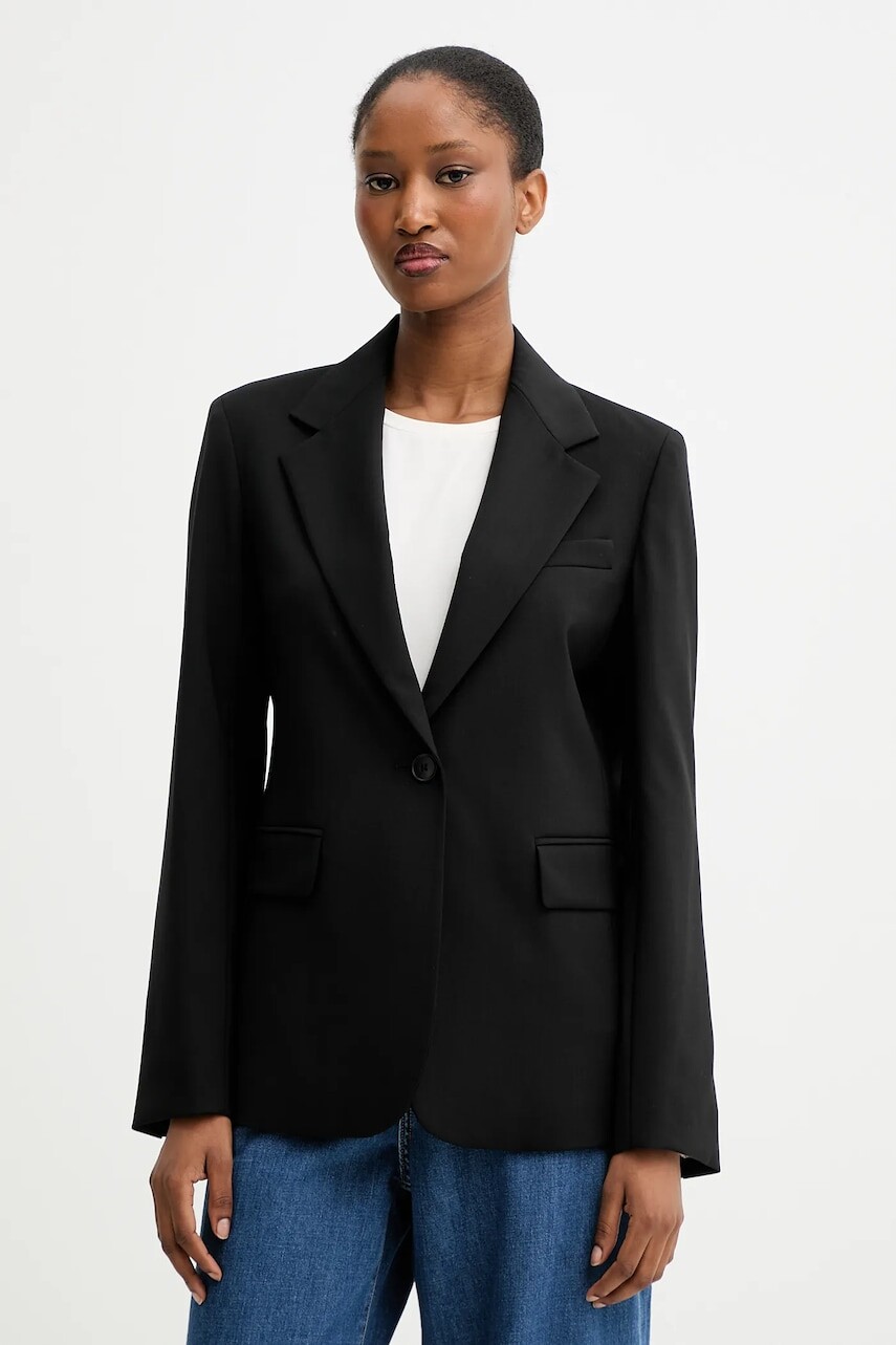 Vlnené sako Weekend Max Mara LAMINE čierna farba, jednoradové, jednofarebné, 2525046041600