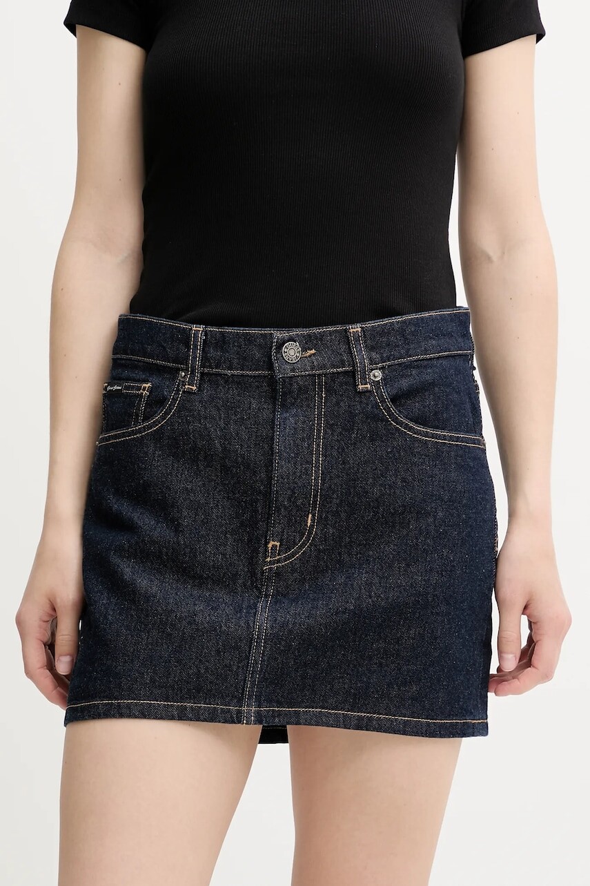 Rifľová sukňa Guess Jeans tmavomodrá farba, mini, rovný strih, W5YD0Q D5M4C