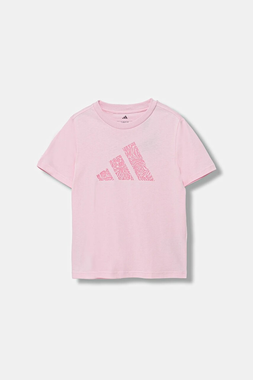 Detské bavlnené tričko adidas ružová farba, s potlačou, JV5205