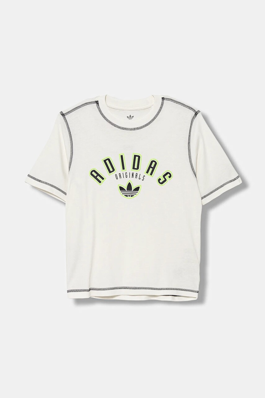 Detské bavlnené tričko adidas Originals béžová farba, s nášivkou, JX5265