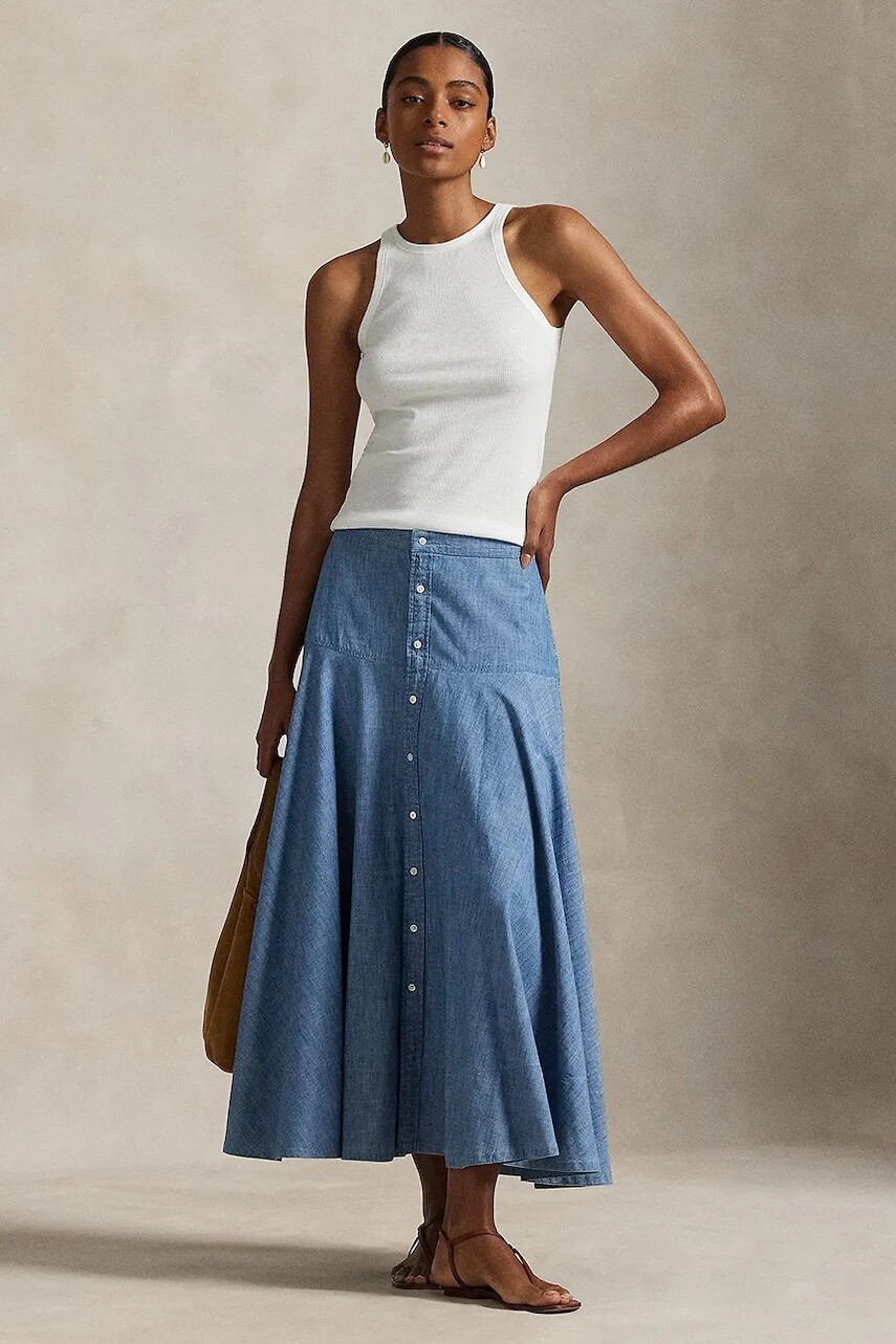 Bavlnená sukňa Polo Ralph Lauren maxi, áčkový strih, 211A87465