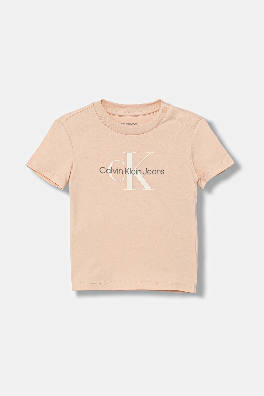 Tričko pre bábätko Calvin Klein Jeans oranžová farba, s potlačou, IN0IN00001