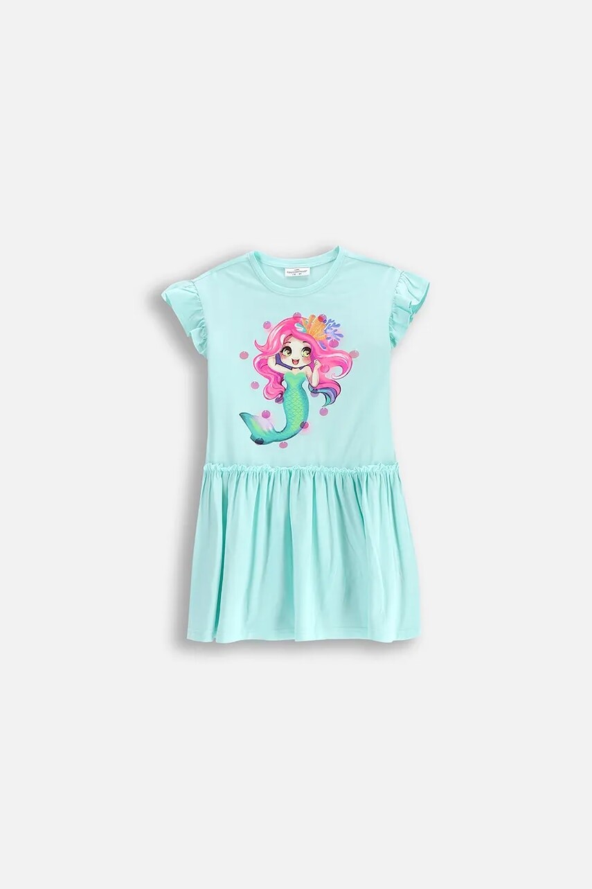 Šaty Coccodrillo tyrkysová farba, mini, rovný strih, INSIDE OCEAN GIRL KIDS