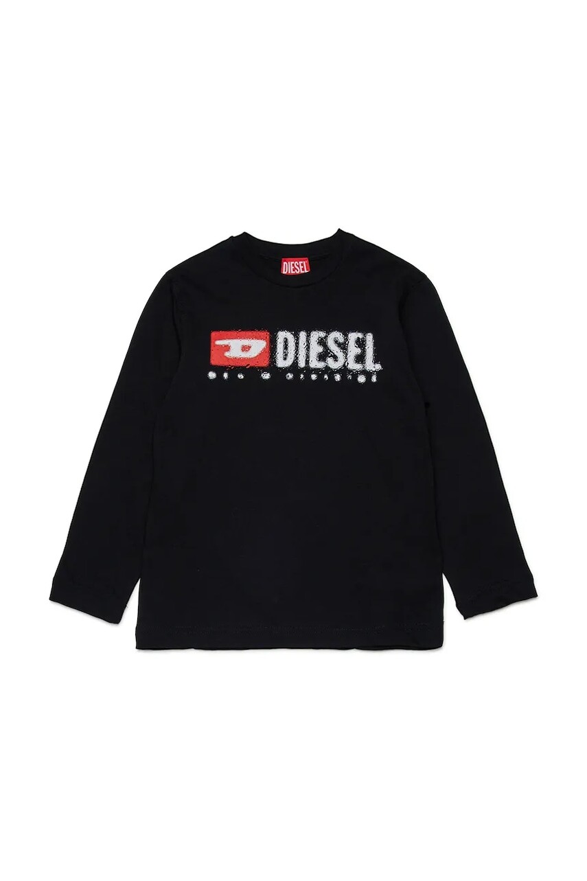 Detská bavlnená košeľa s dlhým rukávom Diesel TDROPS T-SHIRT čierna farba, s potlačou, J02474